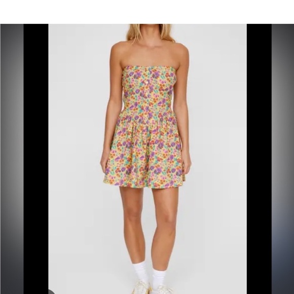 Nasty Gal skater ditsy floral strapless linen cotton mini dress - Picture 2 of 12